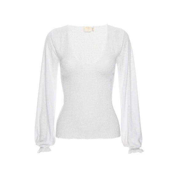 Nation LTD Tops - Nation LTD Bunny Smocked Long Puff Sleeve Top, Size S, White